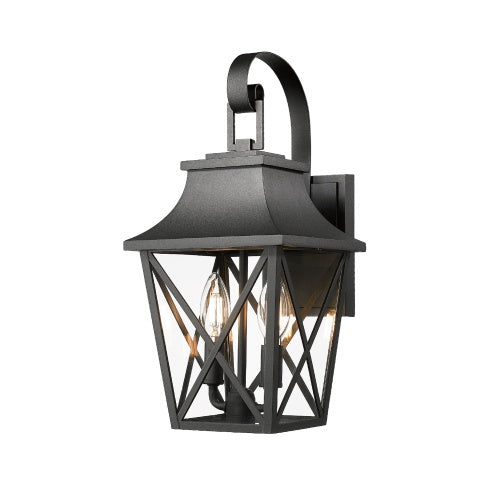 Lumisaxon | Black Outdoor Wall Light 2 Lights, Large Outdoor Modern Wall Light Fixtures, Industrial Porch Light Wall Mounted With Glass, Waterproof Farmhouse Exterior Light Lighting