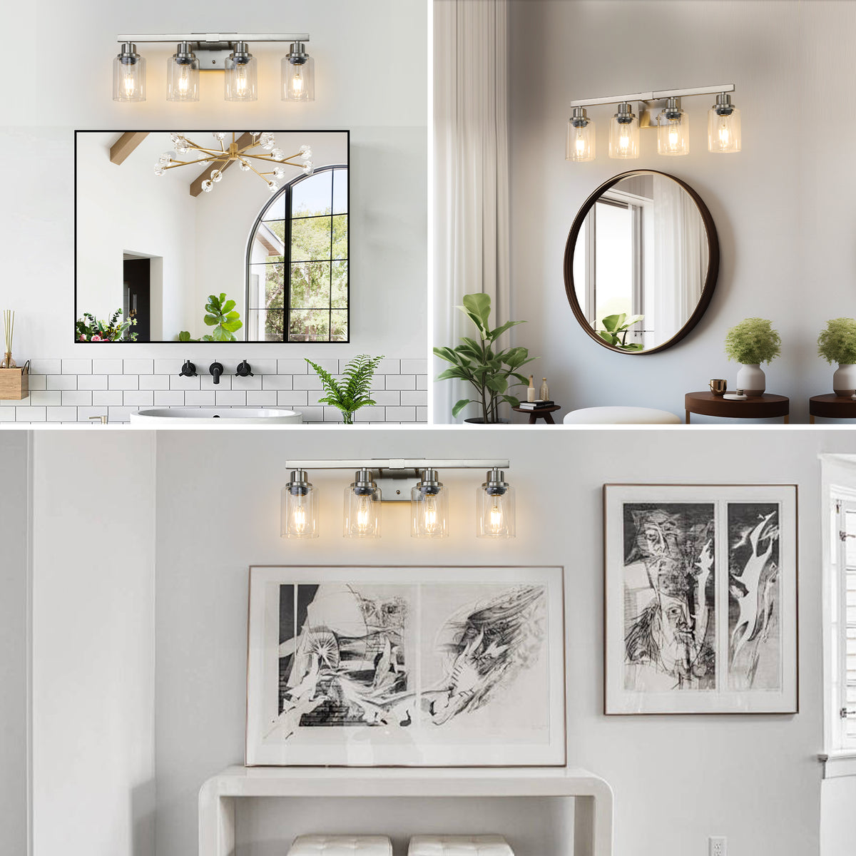 24  Modern 4-Light Bathroom Vanity Light Fixture - Brushed Nickel Finish With Clear Glass Shades, Perfect For Bathroom, Vanity, And Dressing Area Lighting No Bulbs