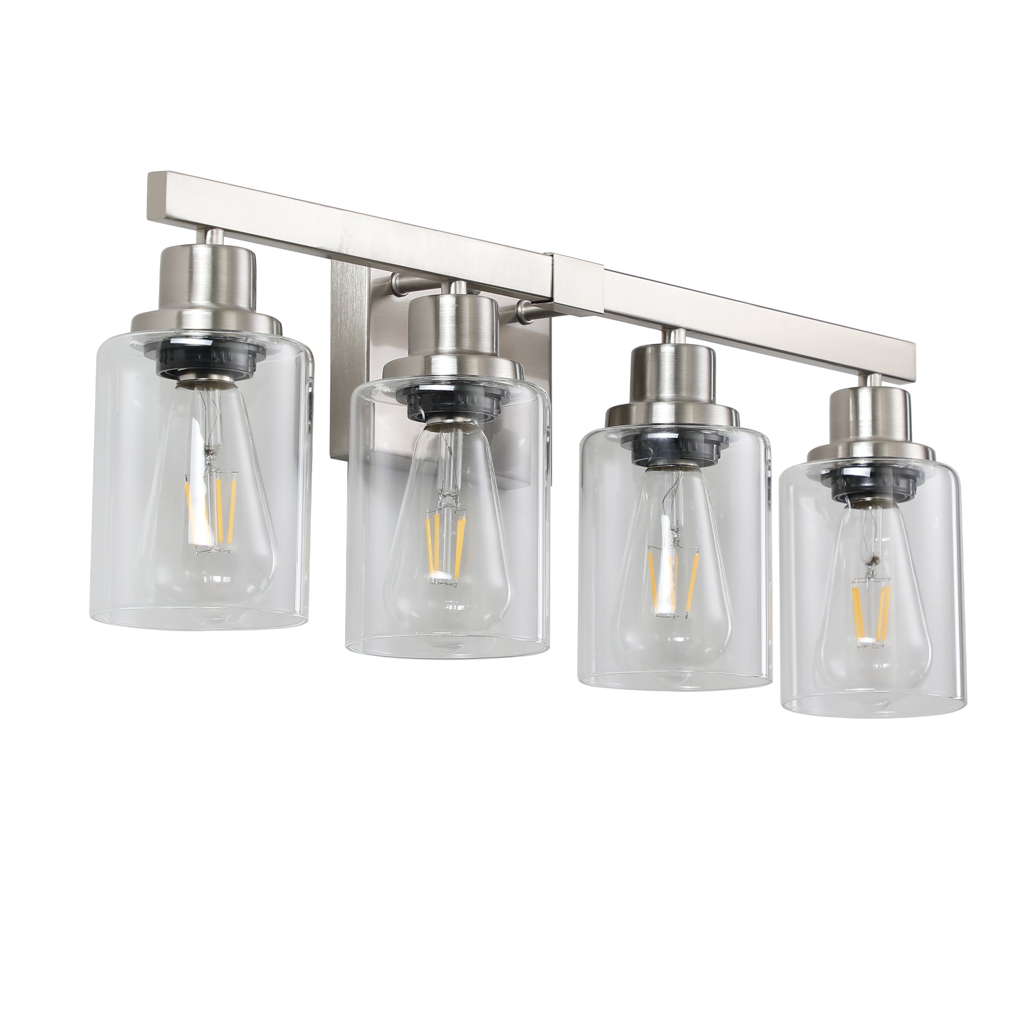 24  Modern 4-Light Bathroom Vanity Light Fixture - Brushed Nickel Finish With Clear Glass Shades, Perfect For Bathroom, Vanity, And Dressing Area Lighting No Bulbs