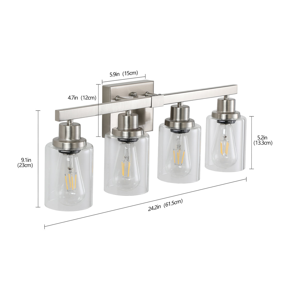 24  Modern 4-Light Bathroom Vanity Light Fixture - Brushed Nickel Finish With Clear Glass Shades, Perfect For Bathroom, Vanity, And Dressing Area Lighting No Bulbs