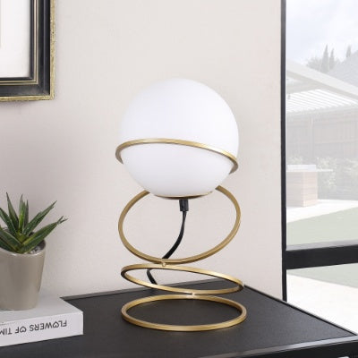 Lumisaxon | 13.5 H Glass Globe Matte Gold Spiral 4 Ring Metal Stand Table Lamp For Living Room, Nightstand Bedside Table Lamp For Bedroom, Led Lamp