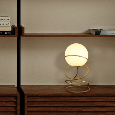 Lumisaxon | 13.5 H Glass Globe Matte Gold Spiral 4 Ring Metal Stand Table Lamp For Living Room, Nightstand Bedside Table Lamp For Bedroom, Led Lamp
