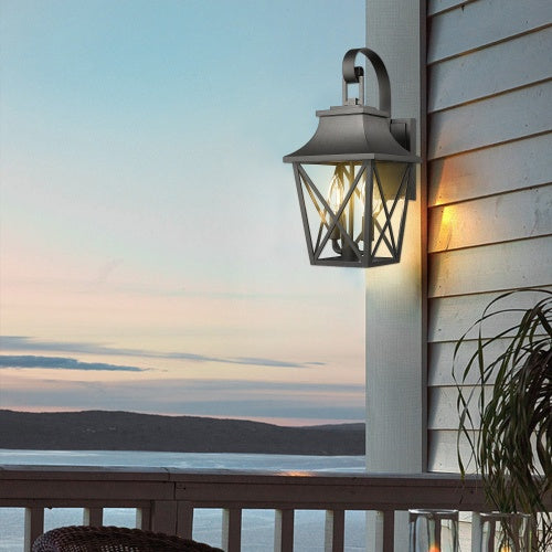 Lumisaxon | Black Outdoor Wall Light 2 Lights, Large Outdoor Modern Wall Light Fixtures, Industrial Porch Light Wall Mounted With Glass, Waterproof Farmhouse Exterior Light Lighting