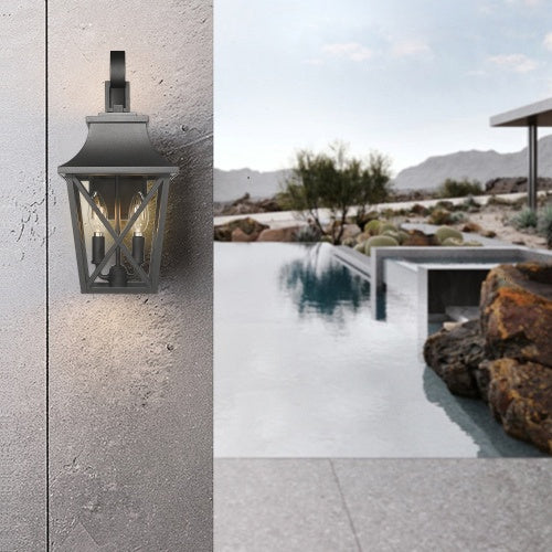 Lumisaxon | Black Outdoor Wall Light 2 Lights, Large Outdoor Modern Wall Light Fixtures, Industrial Porch Light Wall Mounted With Glass, Waterproof Farmhouse Exterior Light Lighting