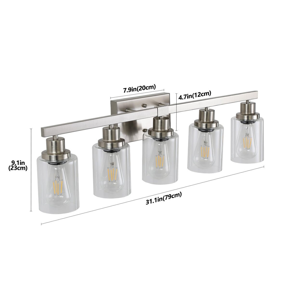 31  Modern 5-Light Bathroom Vanity Light Fixture - Brushed Nickel Finish With Clear Glass Shades, Perfect For Bathroom, Vanity, And Dressing Area Lighting  No Bulbs
