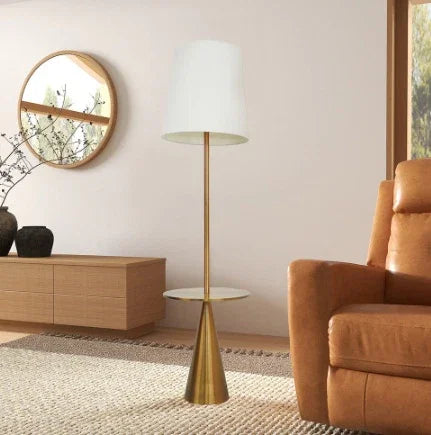 Lumisaxon | Celestial Modern Floor Lamp With Brass Accent Table With Large White Shade