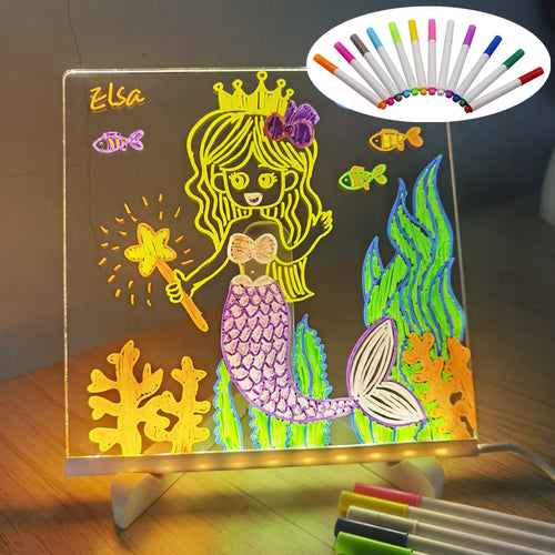 Lumisaxon | Acrylic Diy Note Board Led Night Light Message Board Holiday Lamp With 7Pens Usb Led Desk Lamp Note Daily Moment Painting Lamp