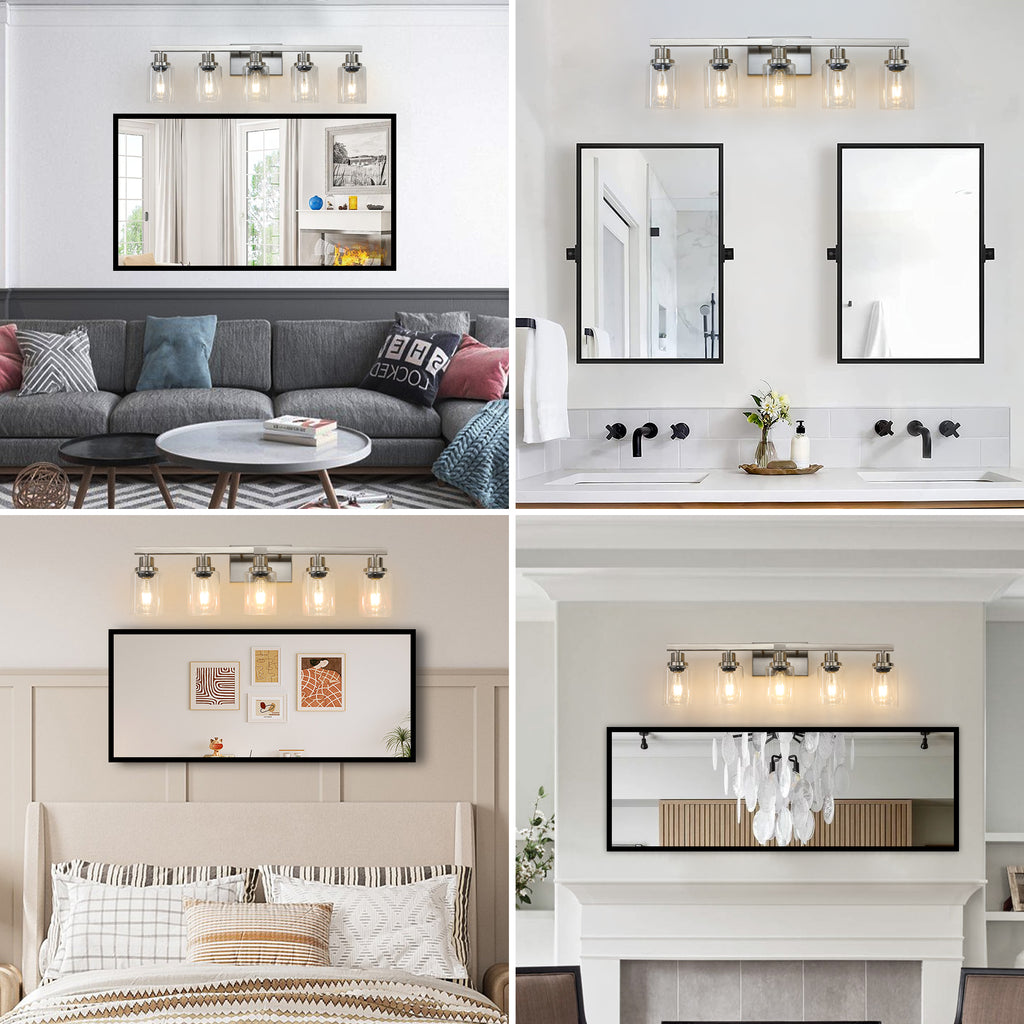 31  Modern 5-Light Bathroom Vanity Light Fixture - Brushed Nickel Finish With Clear Glass Shades, Perfect For Bathroom, Vanity, And Dressing Area Lighting  No Bulbs