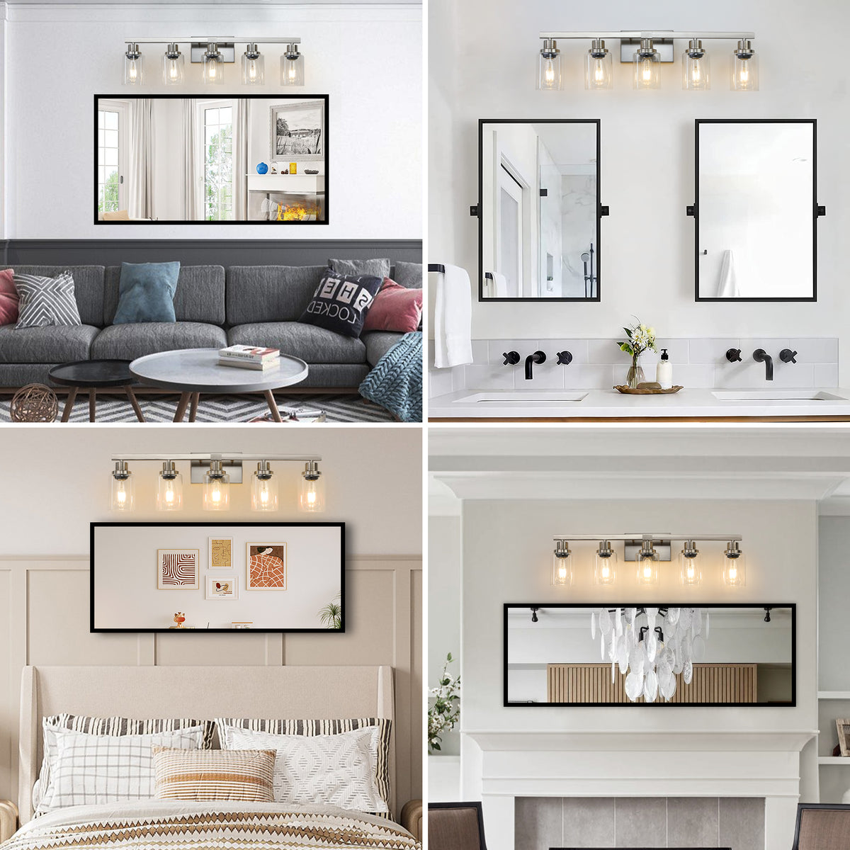 31  Modern 5-Light Bathroom Vanity Light Fixture - Brushed Nickel Finish With Clear Glass Shades, Perfect For Bathroom, Vanity, And Dressing Area Lighting  No Bulbs