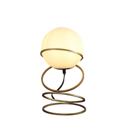 Lumisaxon | 13.5 H Glass Globe Matte Gold Spiral 4 Ring Metal Stand Table Lamp For Living Room, Nightstand Bedside Table Lamp For Bedroom, Led Lamp