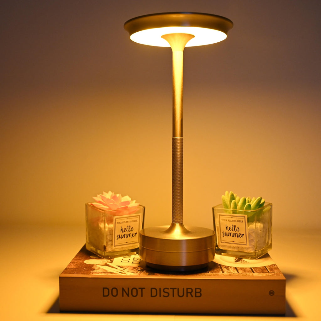 LumisAxon Cordless Aluminum LED Table Lamp - Portable Rechargeable Touch Dimming Bedside Light | Waterproof Outdoor Wireless Desk Lamp for Restaurant, Bar, Camping - 11" Minimalist Metal Nightlight