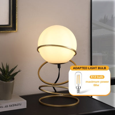 Lumisaxon | 13.5 H Glass Globe Matte Gold Spiral 4 Ring Metal Stand Table Lamp For Living Room, Nightstand Bedside Table Lamp For Bedroom, Led Lamp