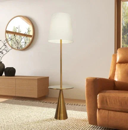 Lumisaxon | Celestial Modern Floor Lamp With Brass Accent Table With Large White Shade