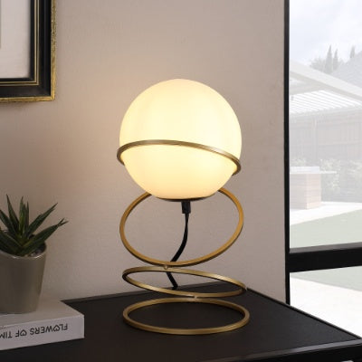 Lumisaxon | 13.5 H Glass Globe Matte Gold Spiral 4 Ring Metal Stand Table Lamp For Living Room, Nightstand Bedside Table Lamp For Bedroom, Led Lamp