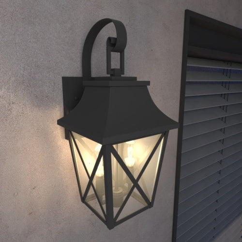 Lumisaxon | Black Outdoor Wall Light 2 Lights, Large Outdoor Modern Wall Light Fixtures, Industrial Porch Light Wall Mounted With Glass, Waterproof Farmhouse Exterior Light Lighting