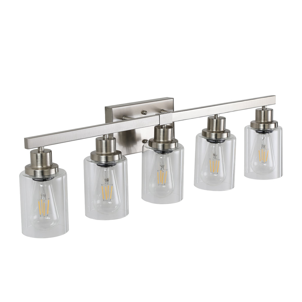 31  Modern 5-Light Bathroom Vanity Light Fixture - Brushed Nickel Finish With Clear Glass Shades, Perfect For Bathroom, Vanity, And Dressing Area Lighting  No Bulbs