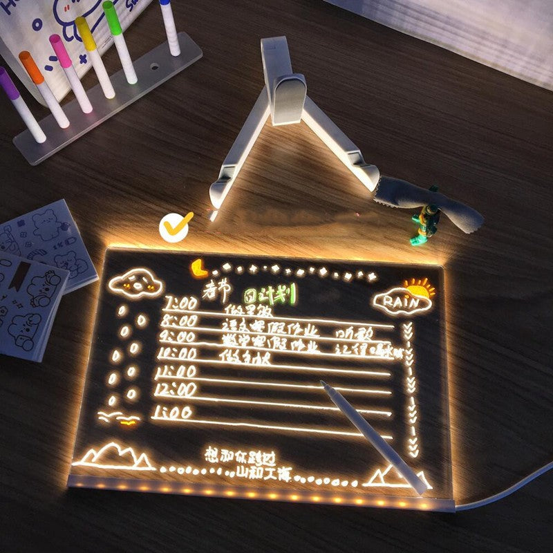 Lumisaxon | Acrylic Diy Note Board Led Night Light Message Board Holiday Lamp With 7Pens Usb Led Desk Lamp Note Daily Moment Painting Lamp