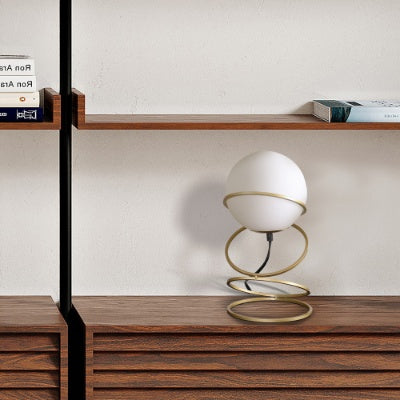 Lumisaxon | 13.5 H Glass Globe Matte Gold Spiral 4 Ring Metal Stand Table Lamp For Living Room, Nightstand Bedside Table Lamp For Bedroom, Led Lamp