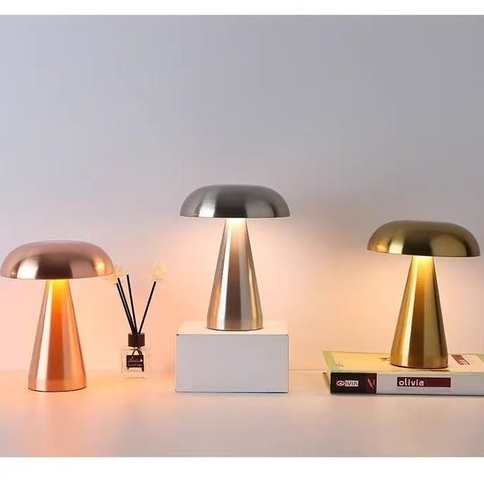 Lumisaxon | Mushroom-Shaped Ambient Light, Suitable For Bedrooms, Restaurants, Cafes, And Bar Booths. It Is A European-Style Small Table Lamp With Touch Control And Rechargeable Functionality.