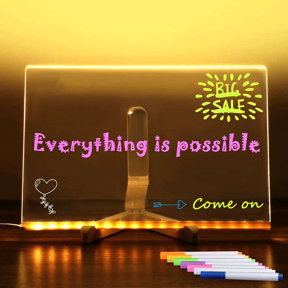 Lumisaxon | Acrylic Diy Note Board Led Night Light Message Board Holiday Lamp With 7Pens Usb Led Desk Lamp Note Daily Moment Painting Lamp