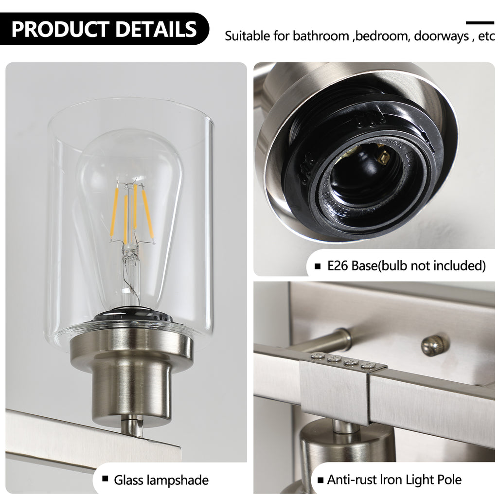 31  Modern 5-Light Bathroom Vanity Light Fixture - Brushed Nickel Finish With Clear Glass Shades, Perfect For Bathroom, Vanity, And Dressing Area Lighting  No Bulbs