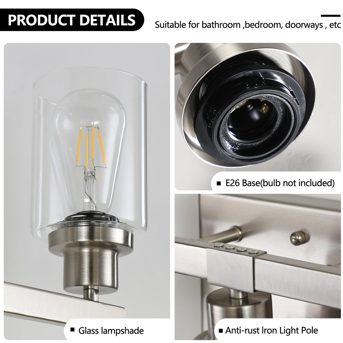 31  Modern 5-Light Bathroom Vanity Light Fixture - Brushed Nickel Finish With Clear Glass Shades, Perfect For Bathroom, Vanity, And Dressing Area Lighting  No Bulbs