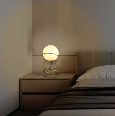 Lumisaxon | 13.5 H Glass Globe Matte Gold Spiral 4 Ring Metal Stand Table Lamp For Living Room, Nightstand Bedside Table Lamp For Bedroom, Led Lamp