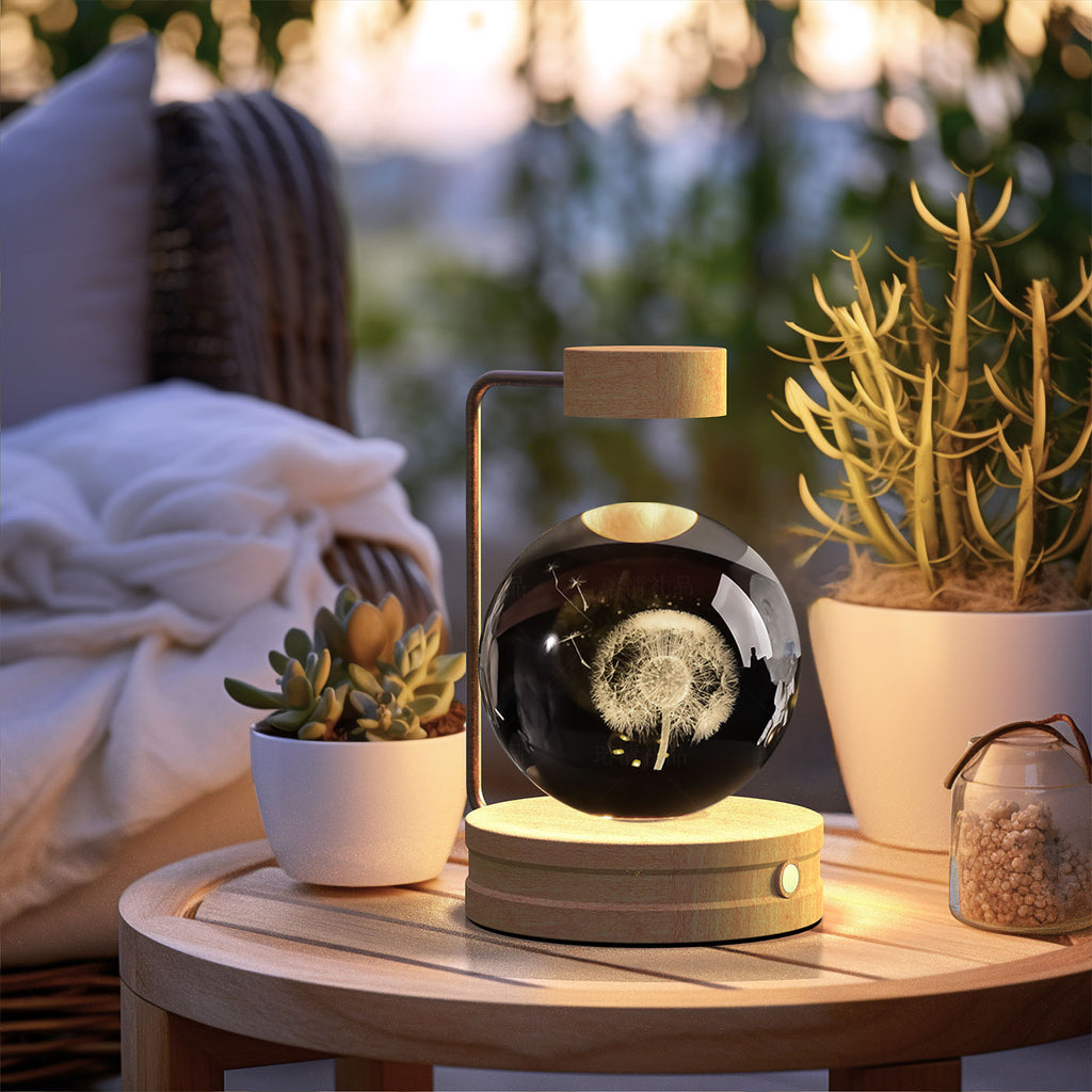 LumisAxon 3D Floating Magnetic Levitation Crystal Ball Night Light - Dandelion & Galaxy Sphere Desk Lamp, USB Rechargeable Touch Control Bedside Lamp, Unique Birthday Anniversary Gift for Her/Him
