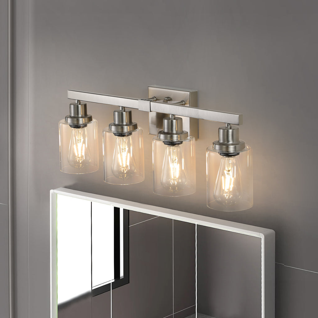 24  Modern 4-Light Bathroom Vanity Light Fixture - Brushed Nickel Finish With Clear Glass Shades, Perfect For Bathroom, Vanity, And Dressing Area Lighting No Bulbs