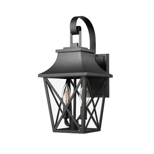 Lumisaxon | Black Outdoor Wall Light 2 Lights, Large Outdoor Modern Wall Light Fixtures, Industrial Porch Light Wall Mounted With Glass, Waterproof Farmhouse Exterior Light Lighting