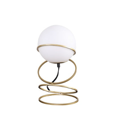 Lumisaxon | 13.5 H Glass Globe Matte Gold Spiral 4 Ring Metal Stand Table Lamp For Living Room, Nightstand Bedside Table Lamp For Bedroom, Led Lamp