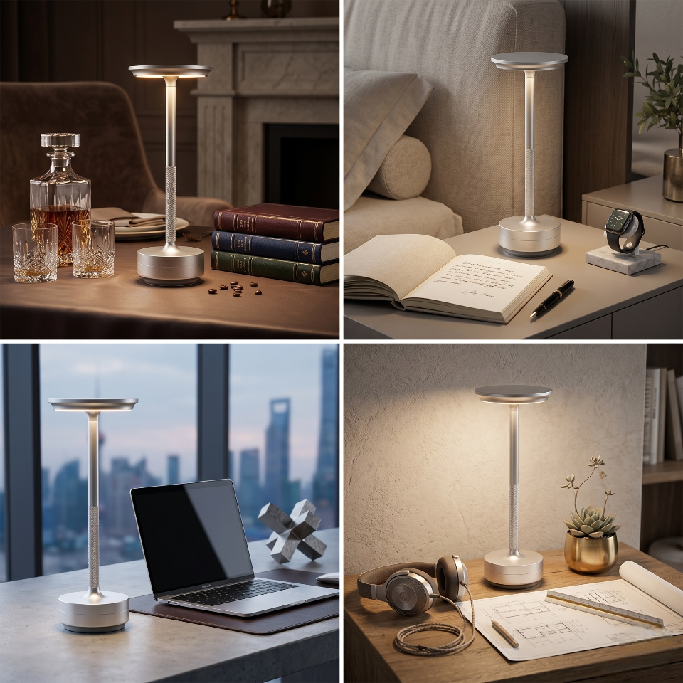 LumisAxon Cordless Aluminum LED Table Lamp - Portable Rechargeable Touch Dimming Bedside Light | Waterproof Outdoor Wireless Desk Lamp for Restaurant, Bar, Camping - 11" Minimalist Metal Nightlight